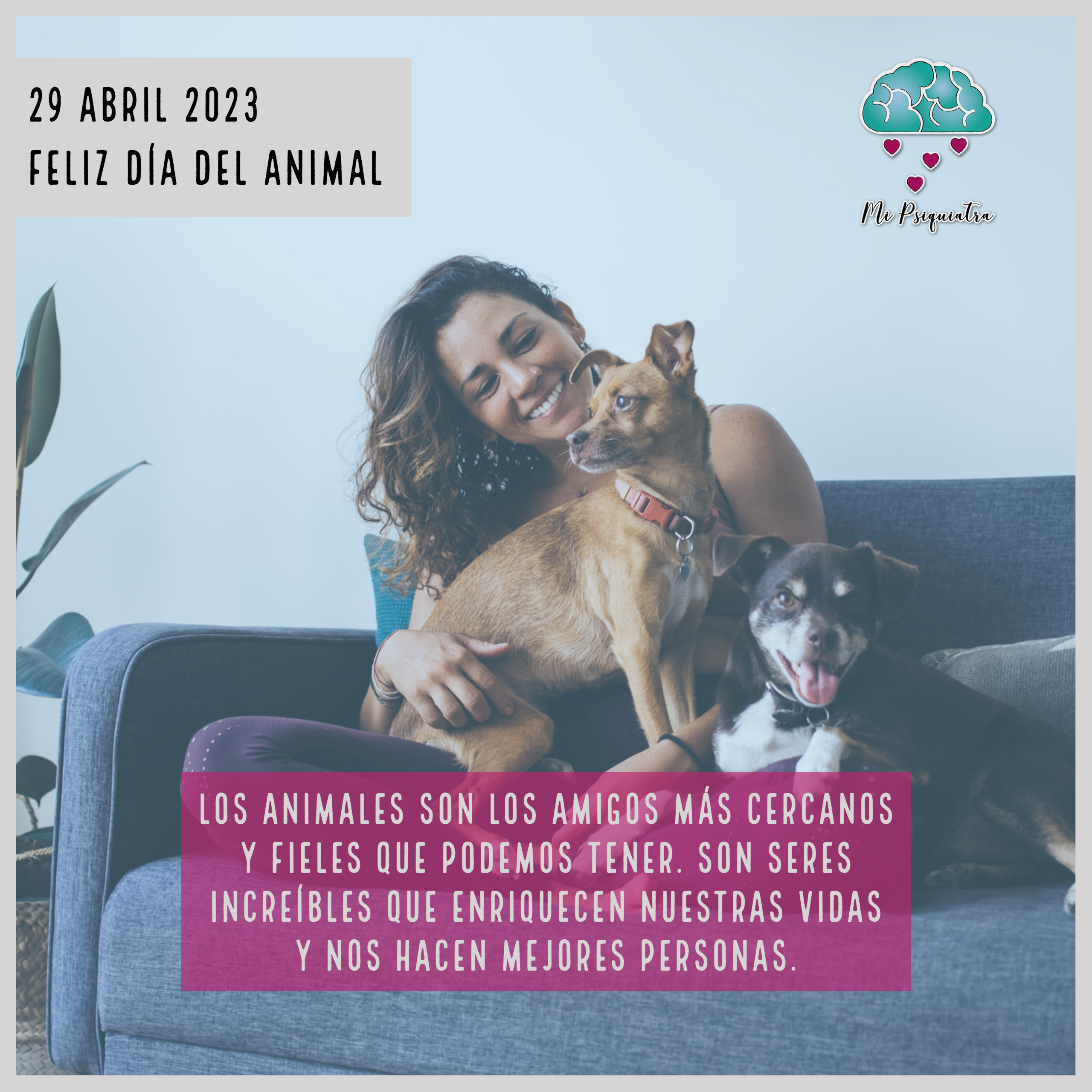 una mujer con dos perros felices.
