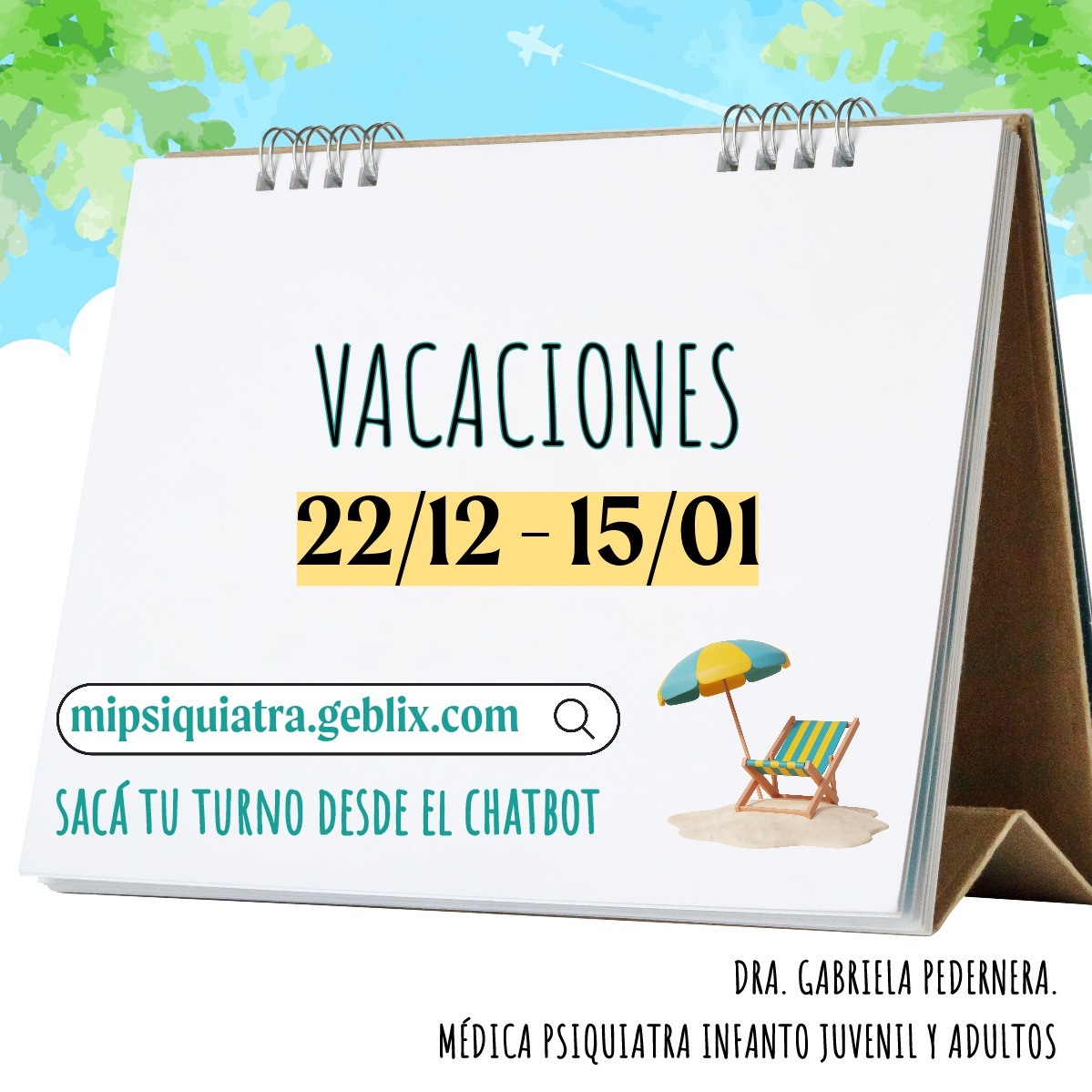 Información sobre vacaciones del 22 de diciembre al 15 de enero